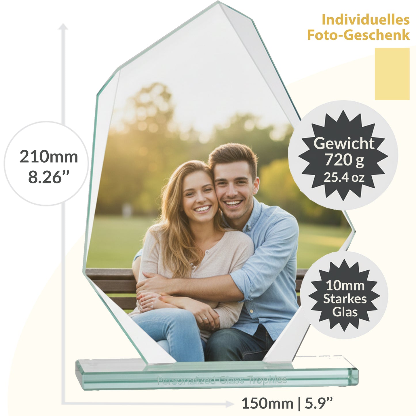 Larius Glas Trophäe mit Foto & Gravur – 210×150mm Personalisierte Auszeichnung inkl. Geschenkbox