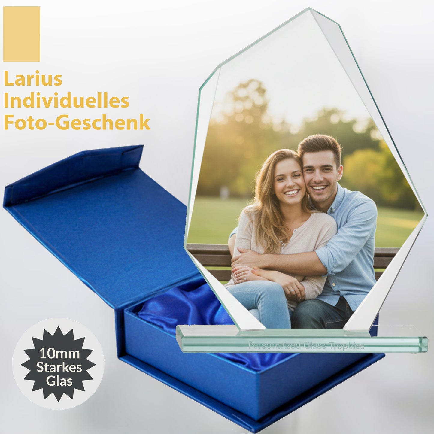 Larius Glas Trophäe mit Foto & Gravur – 210×150mm Personalisierte Auszeichnung inkl. Geschenkbox