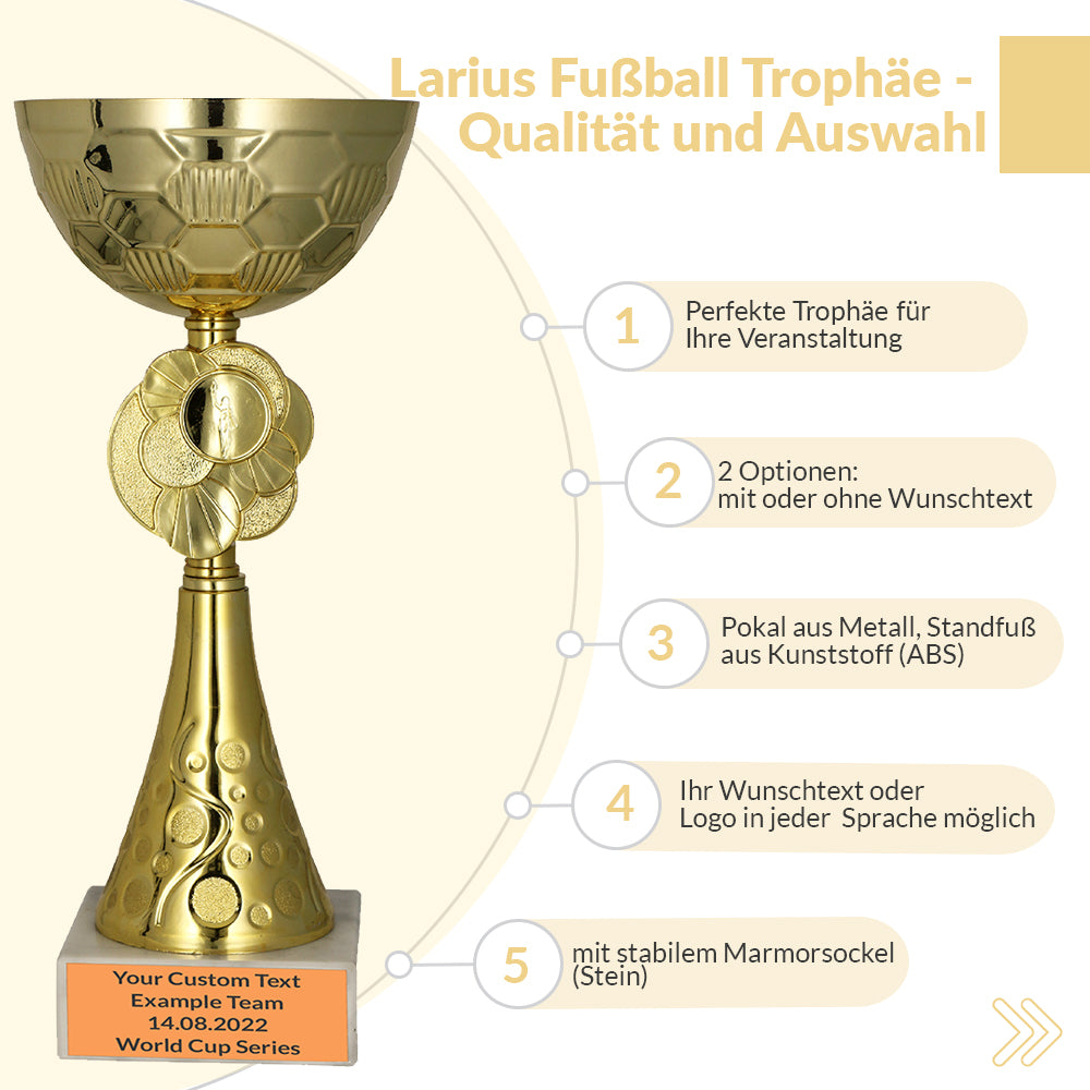 Larius Pokal M2 - (20 cm, 245g) – Personalisierbare Trophäe aus Metall mit Steinsockel