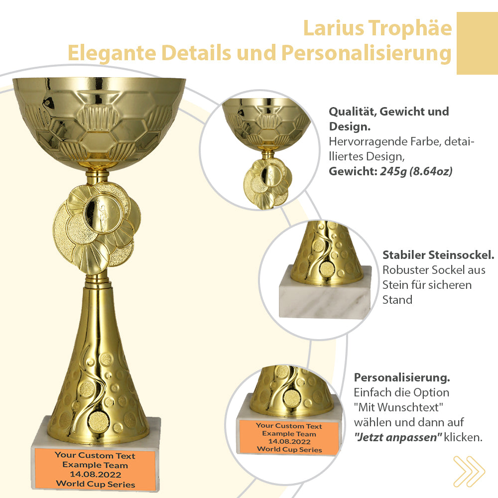 Larius Pokal M2 - (20 cm, 245g) – Personalisierbare Trophäe aus Metall mit Steinsockel