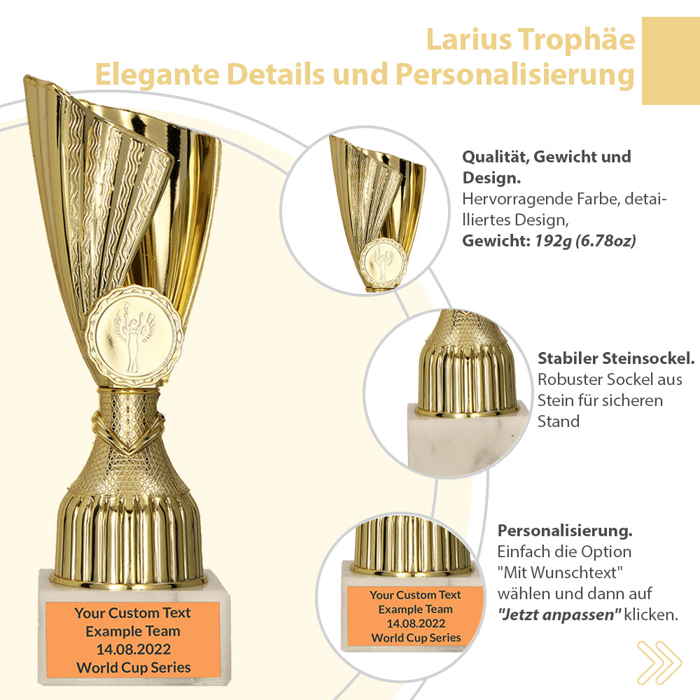 Larius Pokal M3 - (17 cm, 192g) – Personalisierbare Trophäe mit Steinsockel