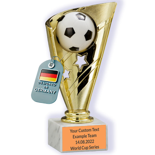 Larius Fußball Pokal S1 in Gold (16 cm, 320 g) – inkl. Marmorsockel