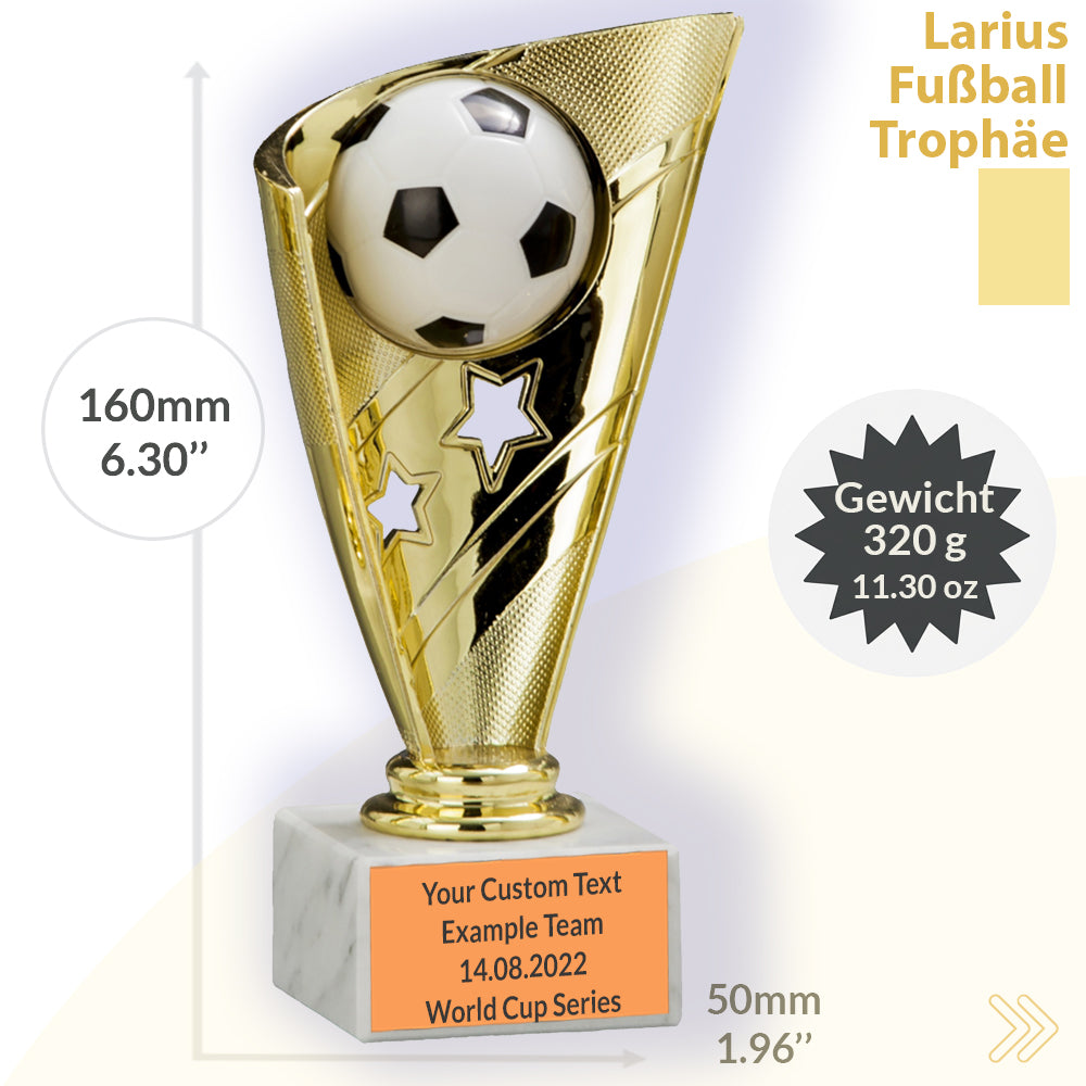 Larius Fußball Pokal S1 in Gold (16 cm, 320 g) – inkl. Marmorsockel