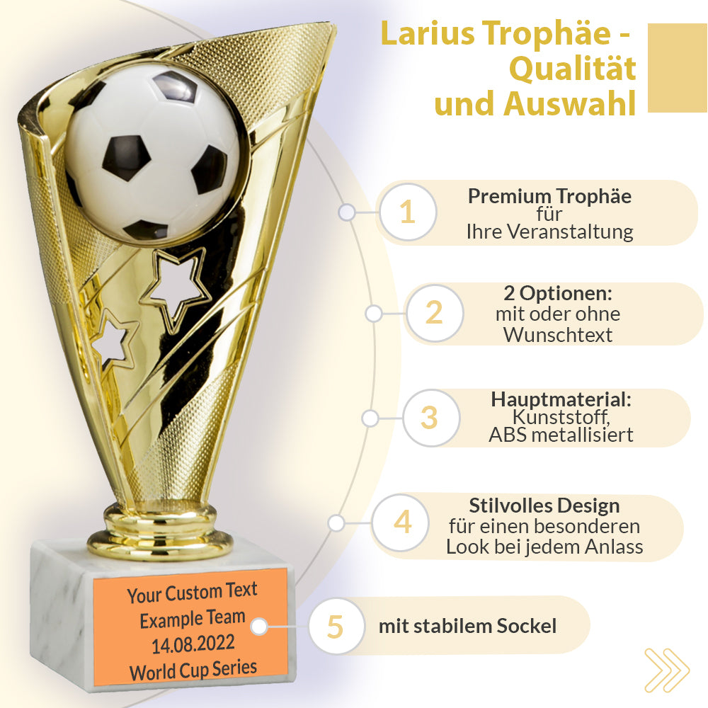 Larius Fußball Pokal S1 in Gold (16 cm, 320 g) – inkl. Marmorsockel