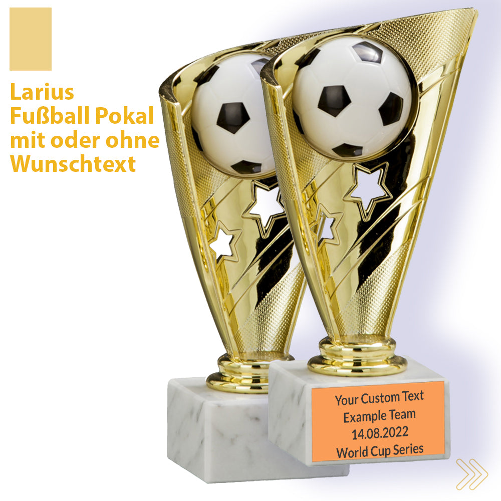 Larius Fußball Pokal S1 in Gold (16 cm, 320 g) – inkl. Marmorsockel