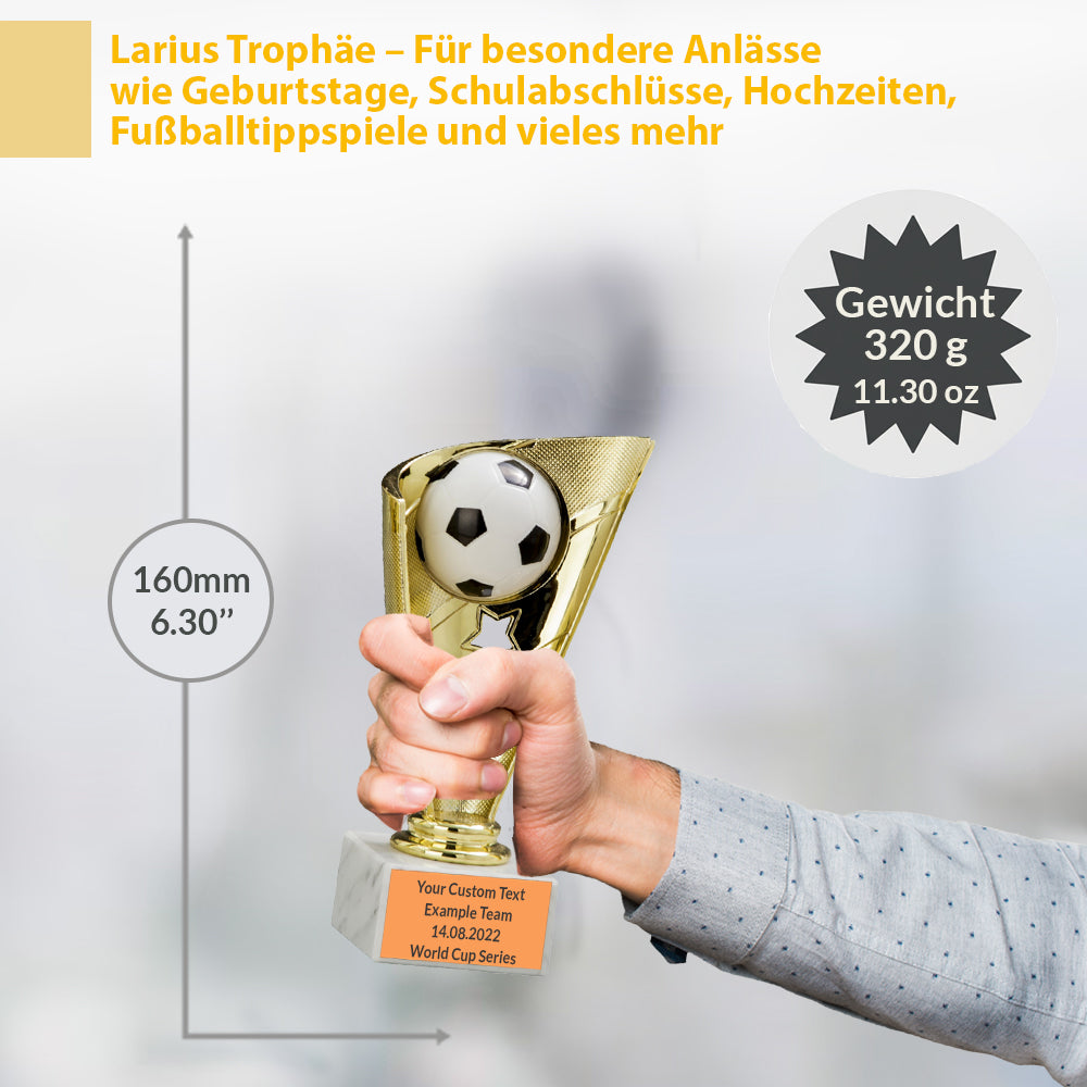 Larius Fußball Pokal S1 in Gold (16 cm, 320 g) – inkl. Marmorsockel