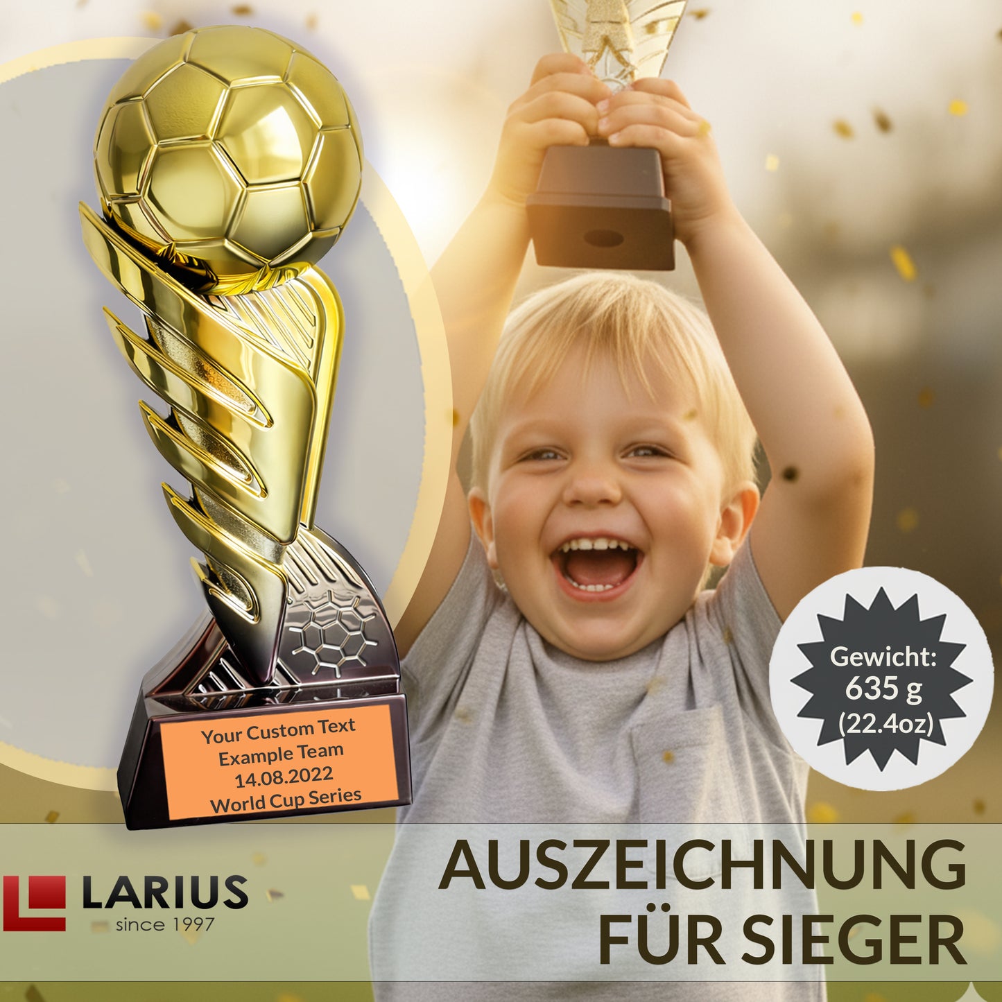 Larius Fußball Pokal S3 - (21,5 cm, 635 g) - Siegerpokal für Turniere