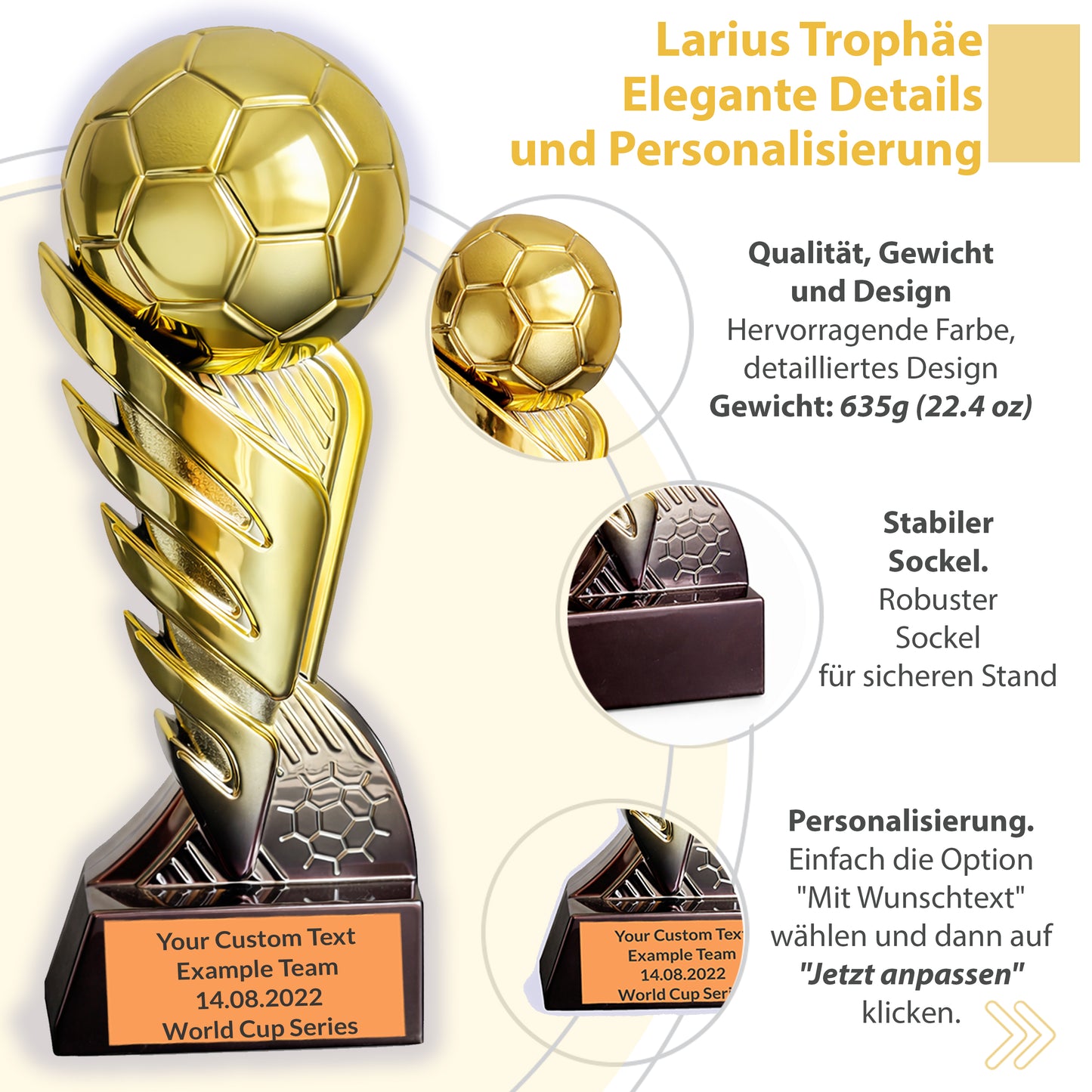 Larius Fußball Pokal S3 - (21,5 cm, 635 g) - Siegerpokal für Turniere