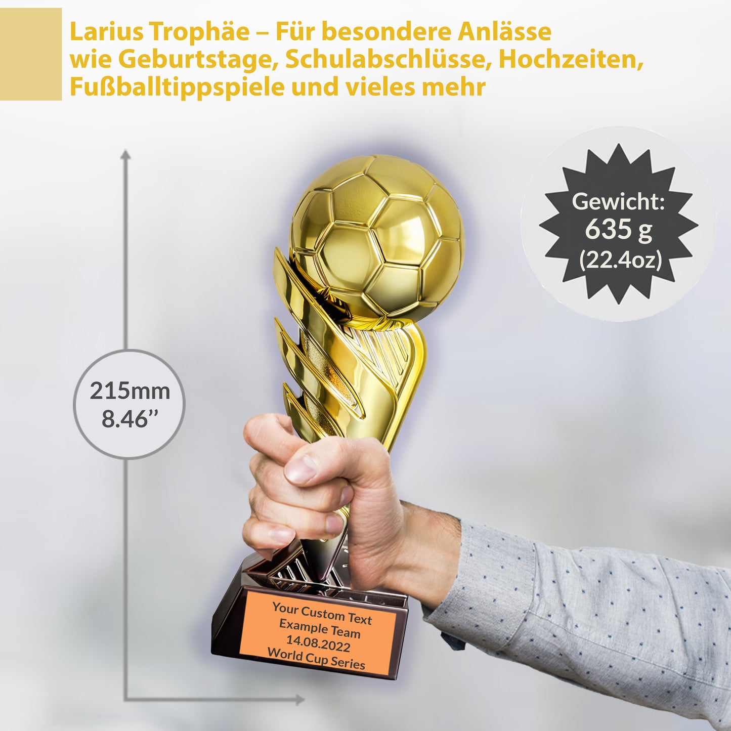 Larius Fußball Pokal S3 - (21,5 cm, 635 g) - Siegerpokal für Turniere