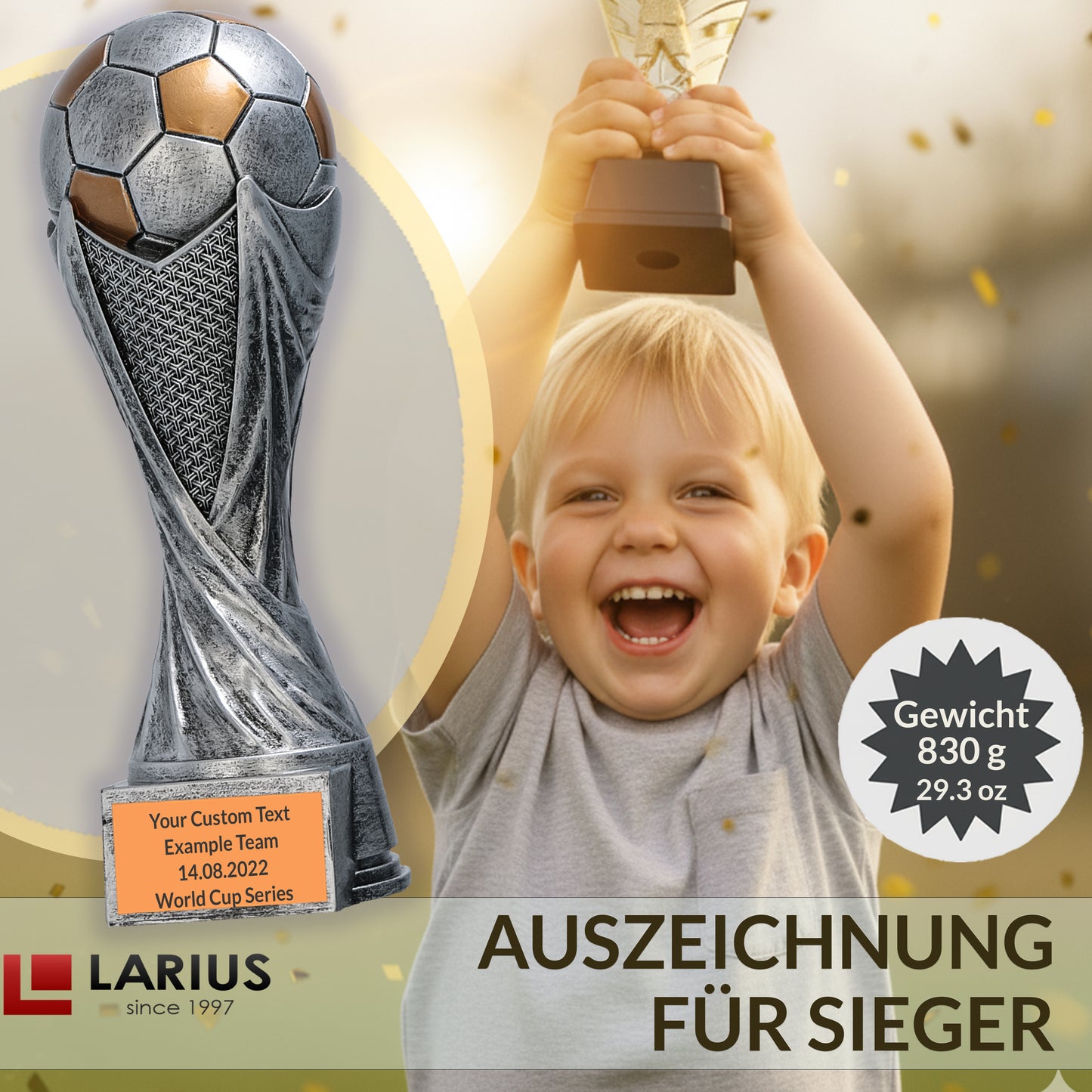 Larius Fußballpokal Resin (15–21 cm; 300–830 g) –  1–3 Plätze – M5