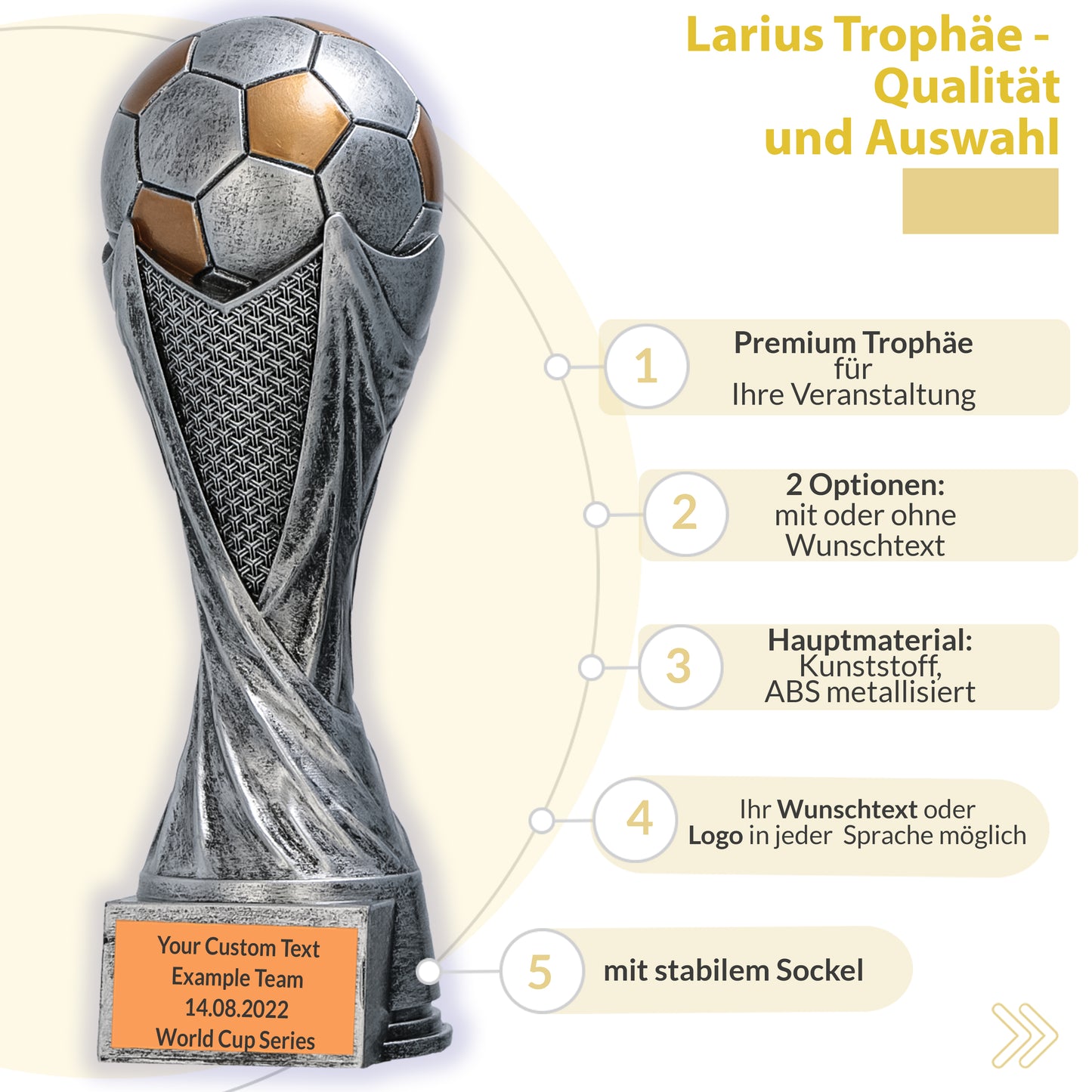 Larius Fußballpokal Resin (15–21 cm; 300–830 g) –  1–3 Plätze – M5
