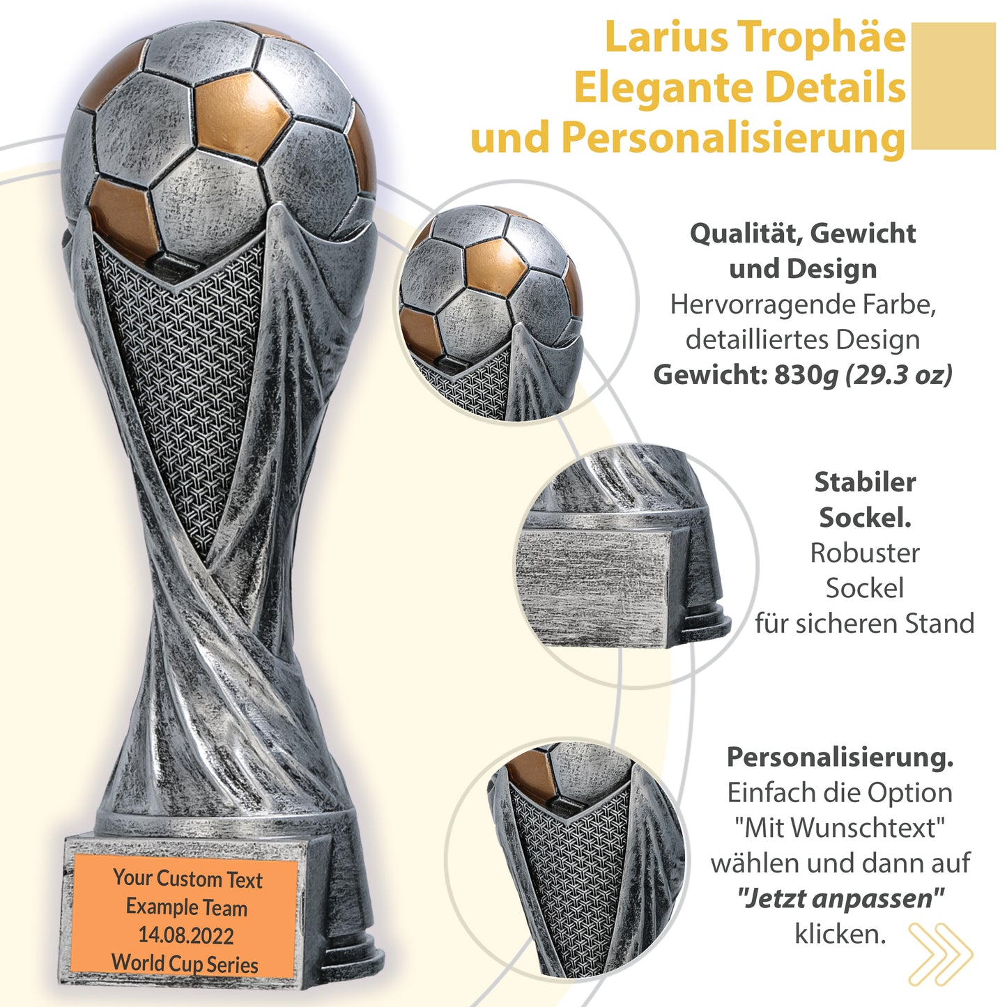 Larius Fußballpokal Resin (15–21 cm; 300–830 g) –  1–3 Plätze – M5