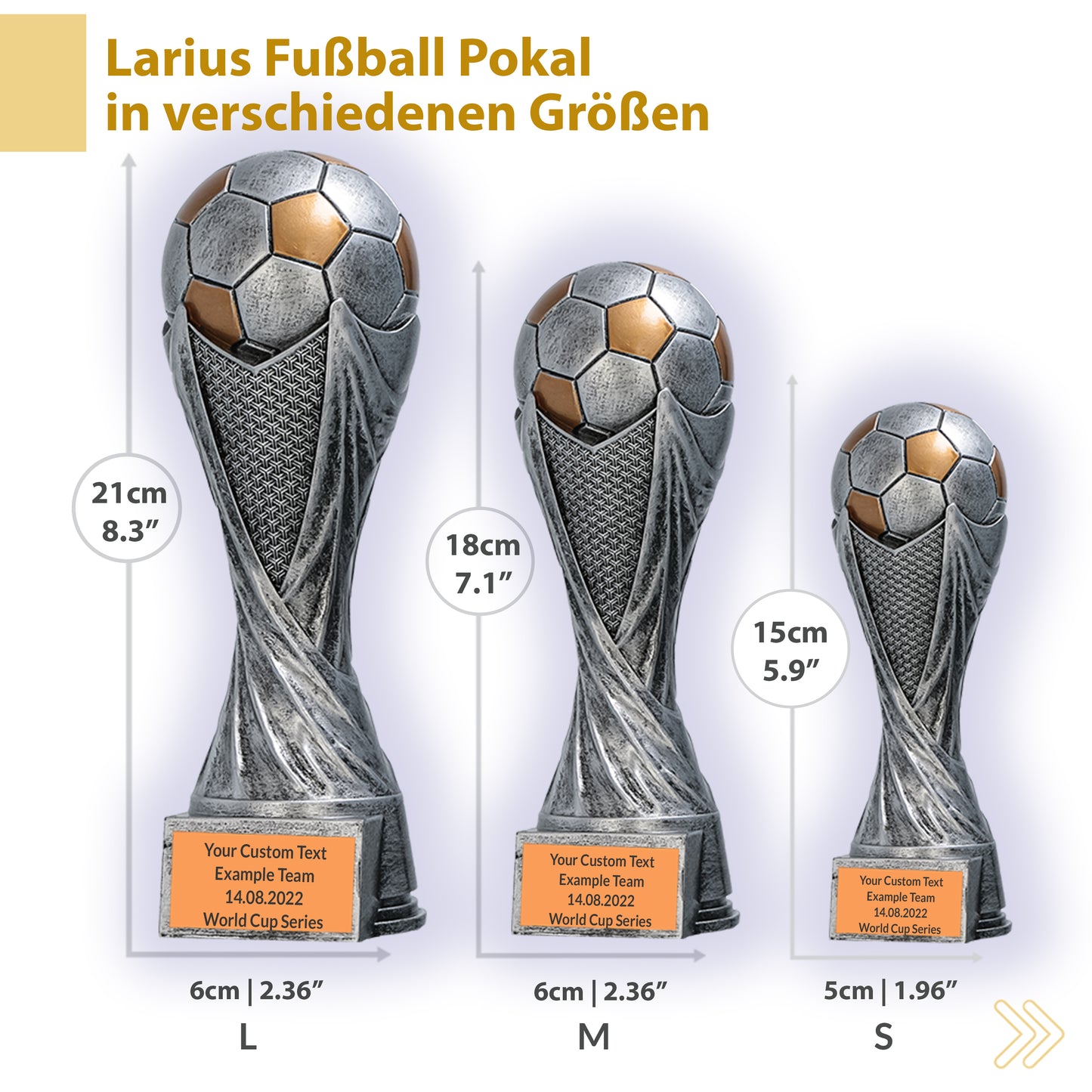 Larius Fußballpokal Resin (15–21 cm; 300–830 g) –  1–3 Plätze – M5