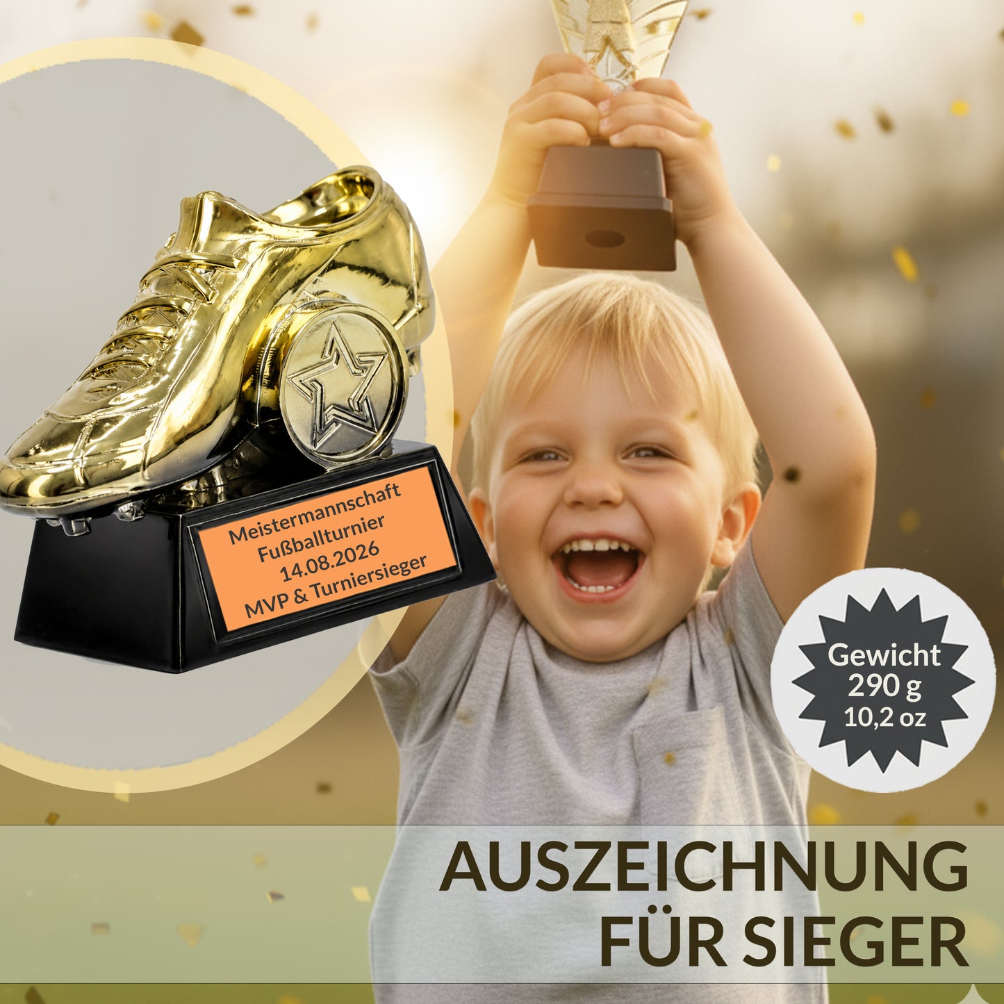 Larius Goldener Fußballschuh Pokal (8 cm, 290 g) – F7
