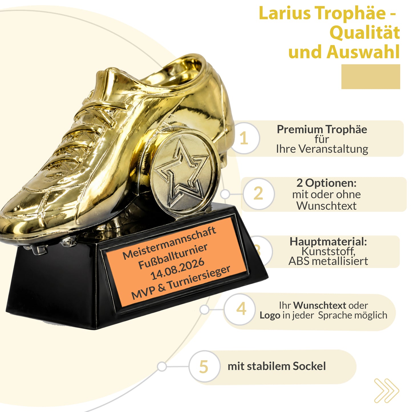 Larius Goldener Fußballschuh Pokal (8 cm, 290 g) – F7