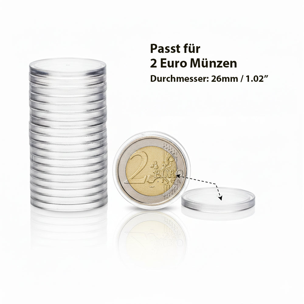 Larius Münzkapseln 26mm für 2 Euro Münzen (100 Stück)