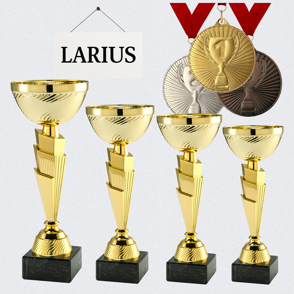 Larius Trophäen-Komplettset mit Pokalen, Medaillen und Gravur für Events